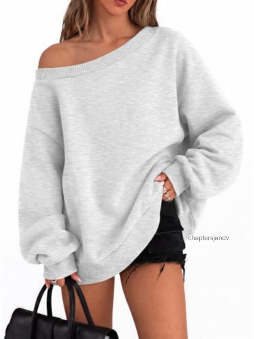 Off Shoulder Oversized Sweatshirt Cotton Blend Y2K Pullover Top